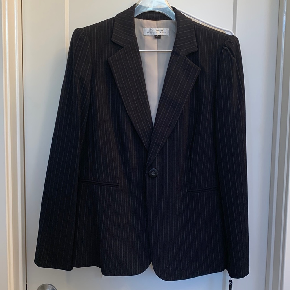 Tahari Black Suit with Pinstripe, Size 10
